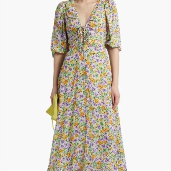 NICHOLAS | DANIELLE DRESS IN WHISTLEDOWN | FLORAL PLUNGING V-NECK | SIZE US 4 - Picture 5 of 12